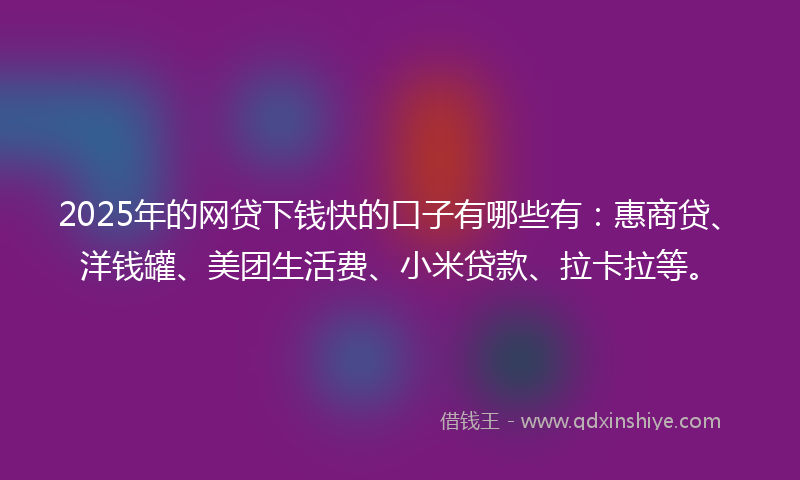 2025年的网贷下钱快的口子有哪些有：惠商贷、洋钱罐、美团生活费、小米贷款、拉卡拉等。