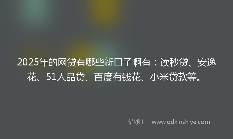2025年的网贷有哪些新口子啊有：读秒贷、安逸花、51人品贷、百度有钱花、小米贷款等。