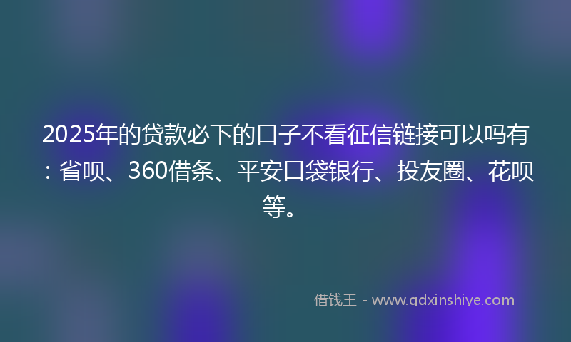 2025年的贷款必下的口子不看征信链接可以吗有：省呗、360借条、平安口袋银行、投友圈、花呗等。