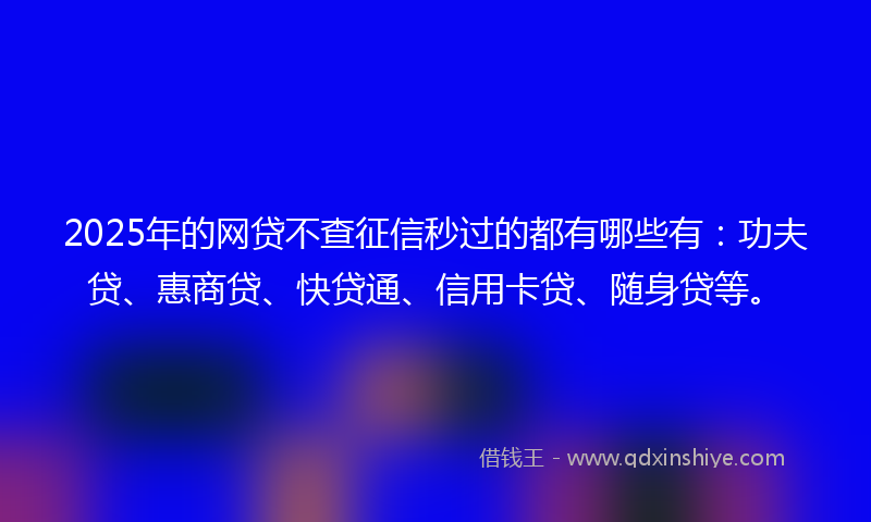 2025年的网贷不查征信秒过的都有哪些有：功夫贷、惠商贷、快贷通、信用卡贷、随身贷等。