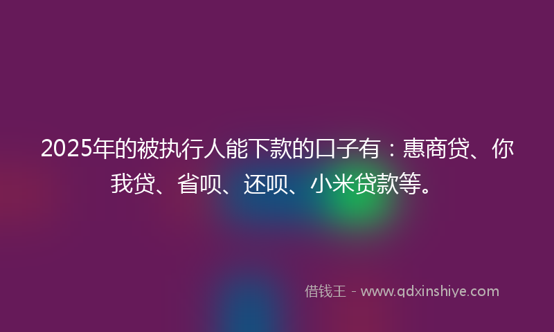 2025年的被执行人能下款的口子有：惠商贷、你我贷、省呗、还呗、小米贷款等。