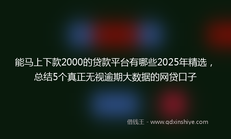 能马上下款2000的贷款平台有哪些2025年精选，总结5个真正无视逾期大数据的网贷口子