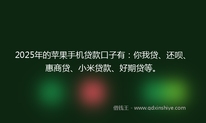 2025年的苹果手机贷款口子有：你我贷、还呗、惠商贷、小米贷款、好期贷等。