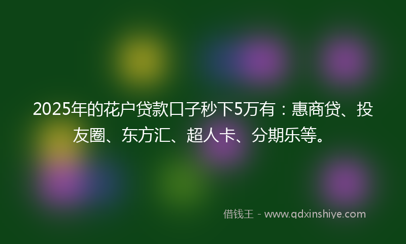 2025年的花户贷款口子秒下5万有：惠商贷、投友圈、东方汇、超人卡、分期乐等。