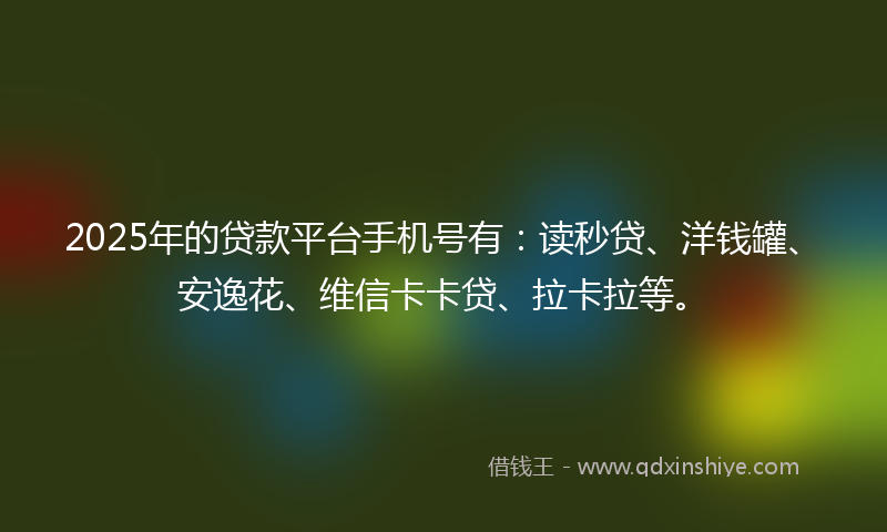 2025年的贷款平台手机号有：读秒贷、洋钱罐、安逸花、维信卡卡贷、拉卡拉等。
