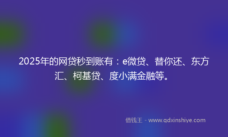 2025年的网贷秒到账有：e微贷、替你还、东方汇、柯基贷、度小满金融等。