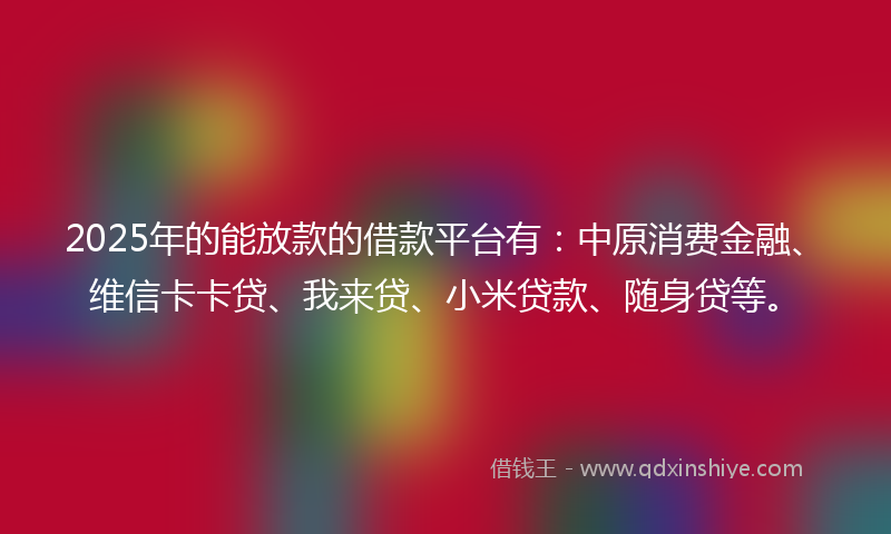 2025年的能放款的借款平台有：中原消费金融、维信卡卡贷、我来贷、小米贷款、随身贷等。