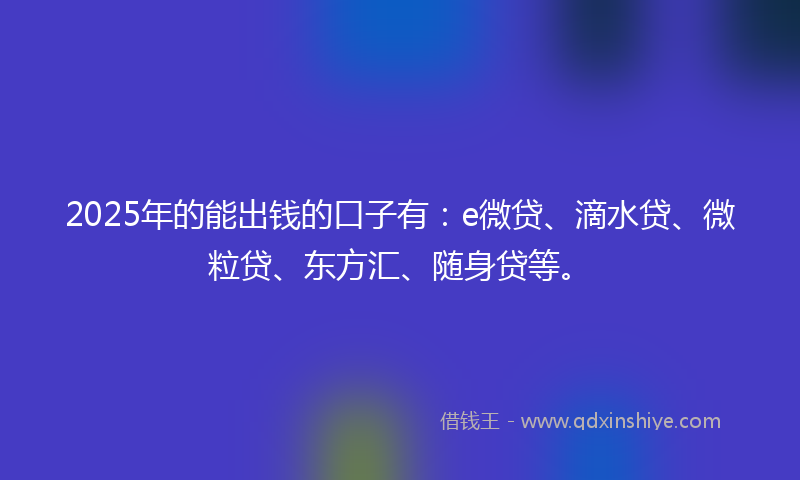 2025年的能出钱的口子有：e微贷、滴水贷、微粒贷、东方汇、随身贷等。