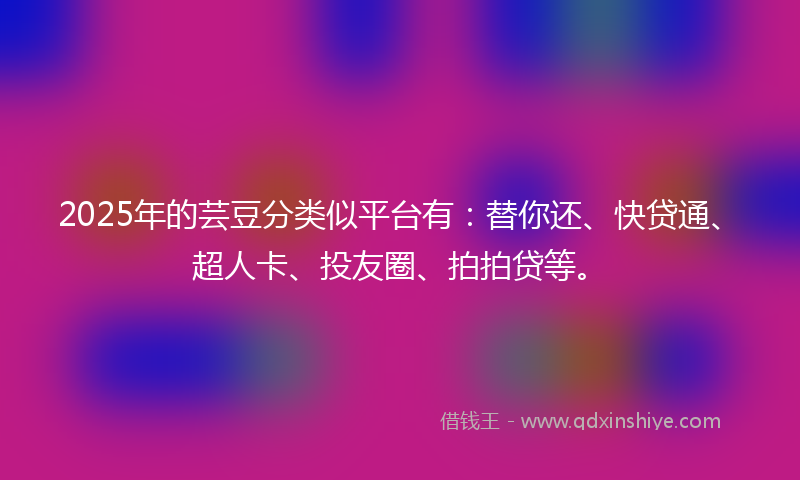 2025年的芸豆分类似平台有：替你还、快贷通、超人卡、投友圈、拍拍贷等。