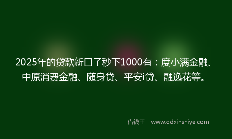 2025年的贷款新口子秒下1000有：度小满金融、中原消费金融、随身贷、平安i贷、融逸花等。