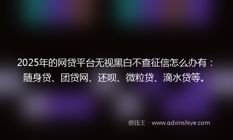 2025年的网贷平台无视黑白不查征信怎么办有：随身贷、团贷网、还呗、微粒贷、滴水贷等。