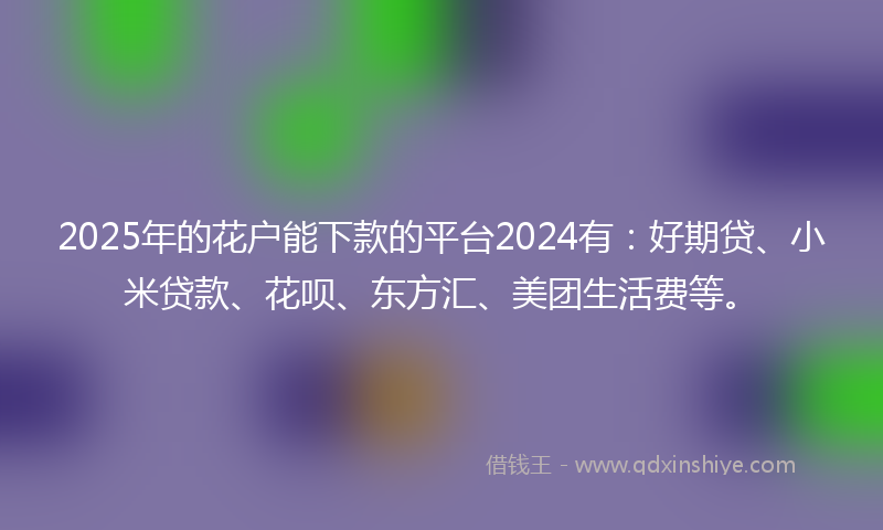 2025年的花户能下款的平台2024有：好期贷、小米贷款、花呗、东方汇、美团生活费等。