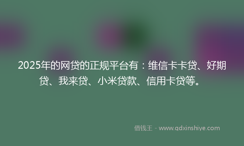 2025年的网贷的正规平台有：维信卡卡贷、好期贷、我来贷、小米贷款、信用卡贷等。