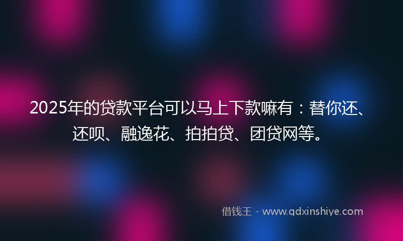 2025年的贷款平台可以马上下款嘛有：替你还、还呗、融逸花、拍拍贷、团贷网等。