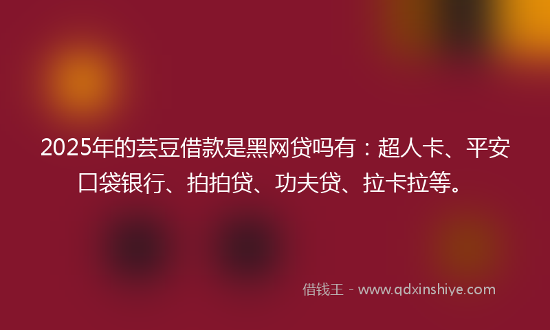 2025年的芸豆借款是黑网贷吗有：超人卡、平安口袋银行、拍拍贷、功夫贷、拉卡拉等。