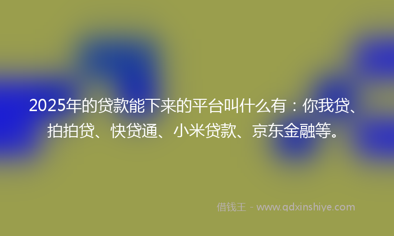 2025年的贷款能下来的平台叫什么有：你我贷、拍拍贷、快贷通、小米贷款、京东金融等。