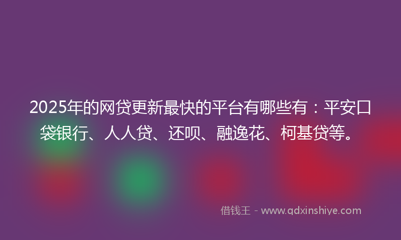 2025年的网贷更新最快的平台有哪些有：平安口袋银行、人人贷、还呗、融逸花、柯基贷等。