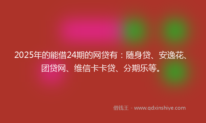 2025年的能借24期的网贷有:随身贷、安逸花、团贷网、维信卡卡贷、分期乐等。