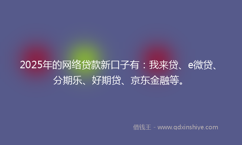 2025年的网络贷款新口子有：我来贷、e微贷、分期乐、好期贷、京东金融等。