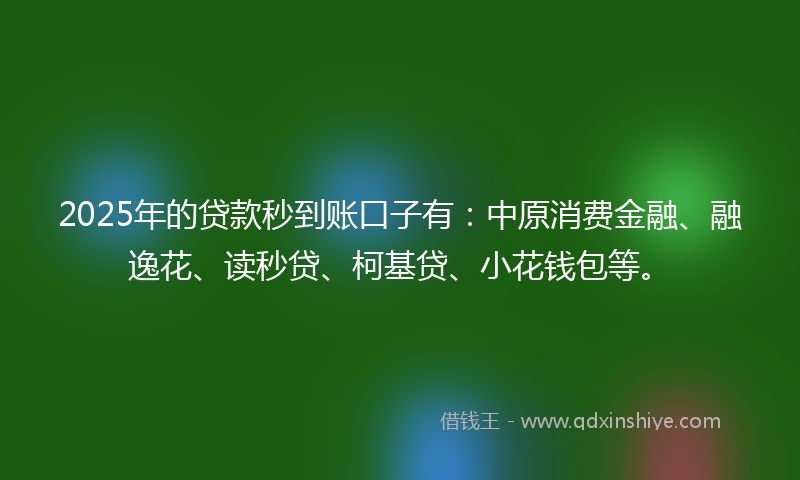 2025年的贷款秒到账口子有：中原消费金融、融逸花、读秒贷、柯基贷、小花钱包等。