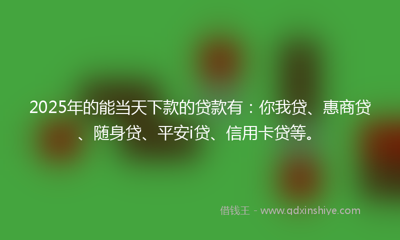 2025年的能当天下款的贷款有:你我贷、惠商贷、随身贷、平安i贷、信用卡贷等。