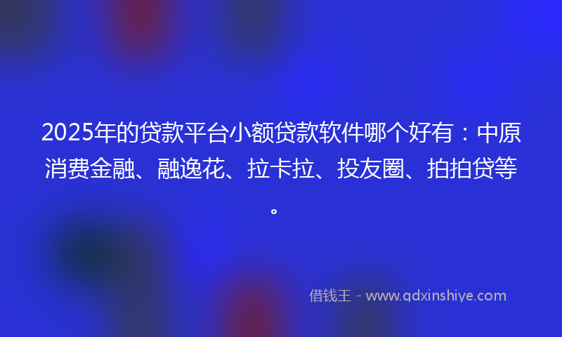 2025年的贷款平台小额贷款软件哪个好有：中原消费金融、融逸花、拉卡拉、投友圈、拍拍贷等。