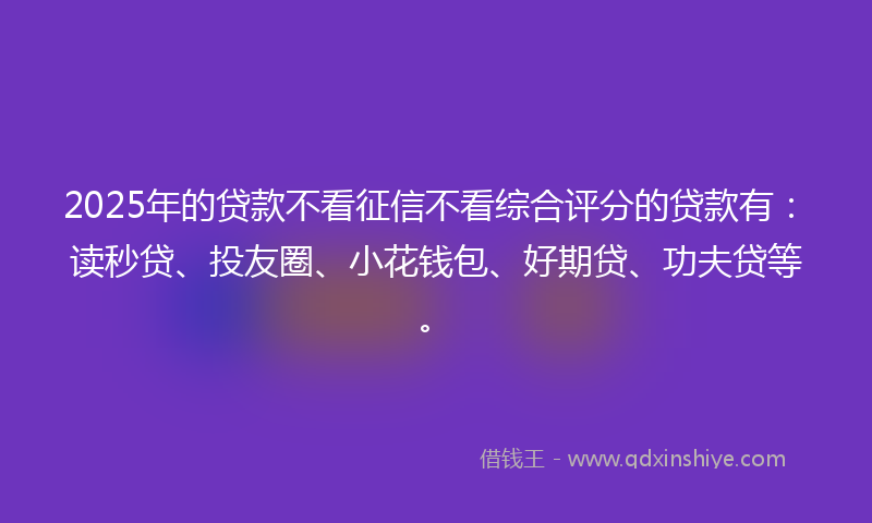 2025年的贷款不看征信不看综合评分的贷款有：读秒贷、投友圈、小花钱包、好期贷、功夫贷等。