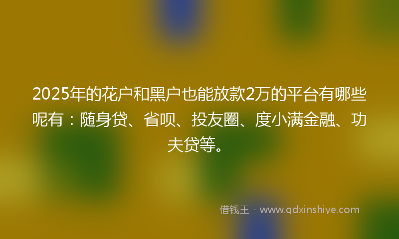 2025年的花户和黑户也能放款2万的平台有哪些呢有：随身贷、省呗、投友圈、度小满金融、功夫贷等。