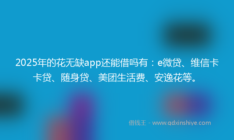 2025年的花无缺app还能借吗有:e微贷、维信卡卡贷、随身贷、美团生活费、安逸花等。