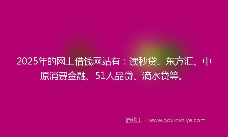2025年的网上借钱网站有：读秒贷、东方汇、中原消费金融、51人品贷、滴水贷等。