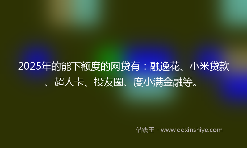 2025年的能下额度的网贷有：融逸花、小米贷款、超人卡、投友圈、度小满金融等。