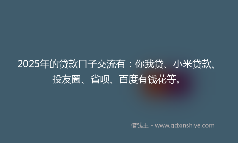 2025年的贷款口子交流有：你我贷、小米贷款、投友圈、省呗、百度有钱花等。