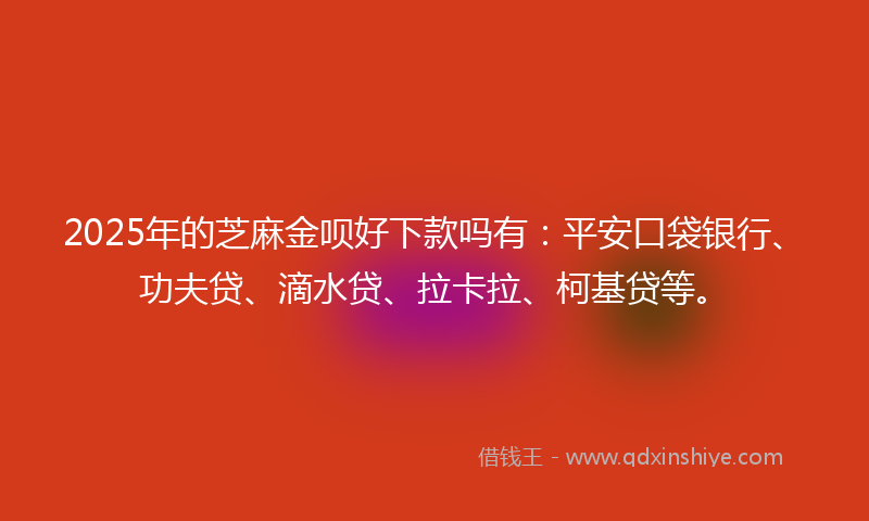 2025年的芝麻金呗好下款吗有：平安口袋银行、功夫贷、滴水贷、拉卡拉、柯基贷等。
