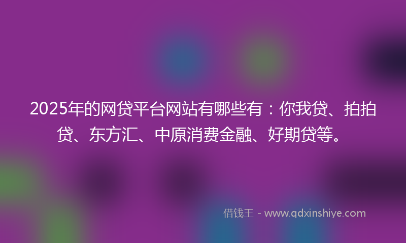 2025年的网贷平台网站有哪些有：你我贷、拍拍贷、东方汇、中原消费金融、好期贷等。