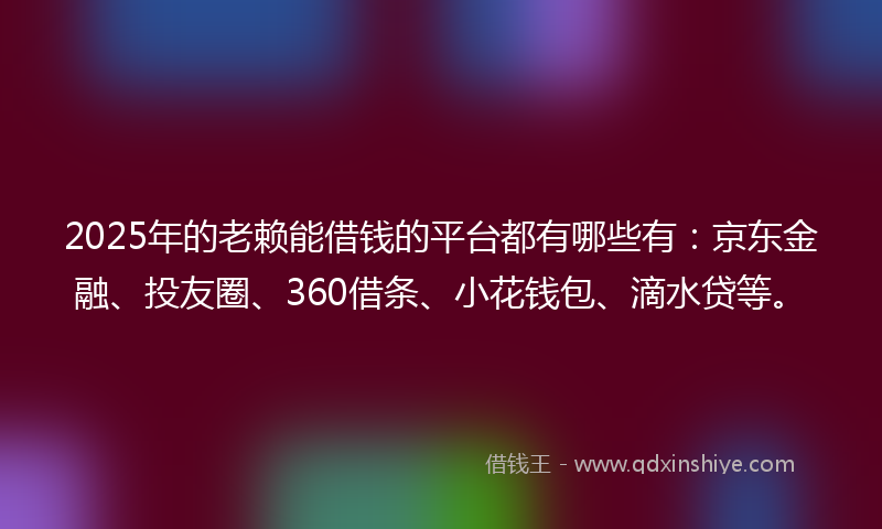 2025年的老赖能借钱的平台都有哪些有：京东金融、投友圈、360借条、小花钱包、滴水贷等。