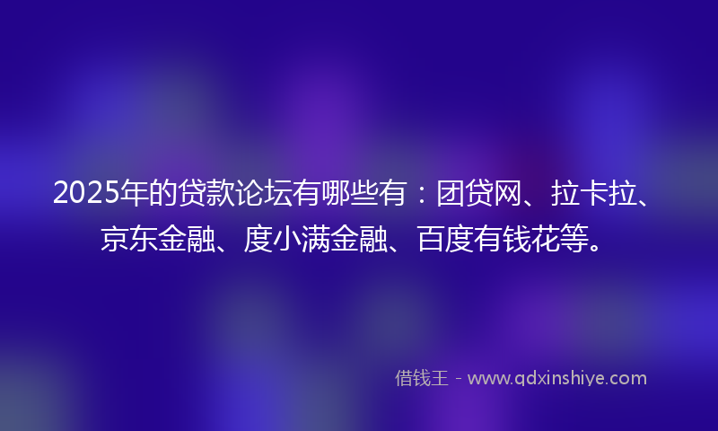 2025年的贷款论坛有哪些有：团贷网、拉卡拉、京东金融、度小满金融、百度有钱花等。