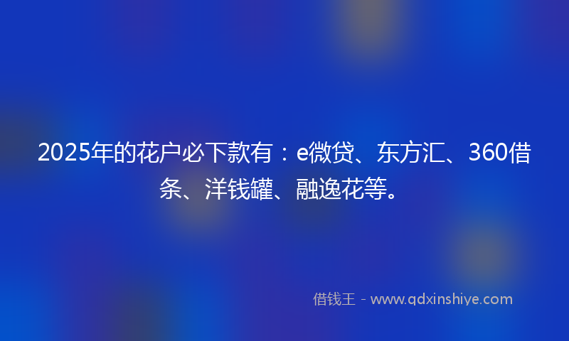 2025年的花户必下款有:e微贷、东方汇、360借条、洋钱罐、融逸花等。