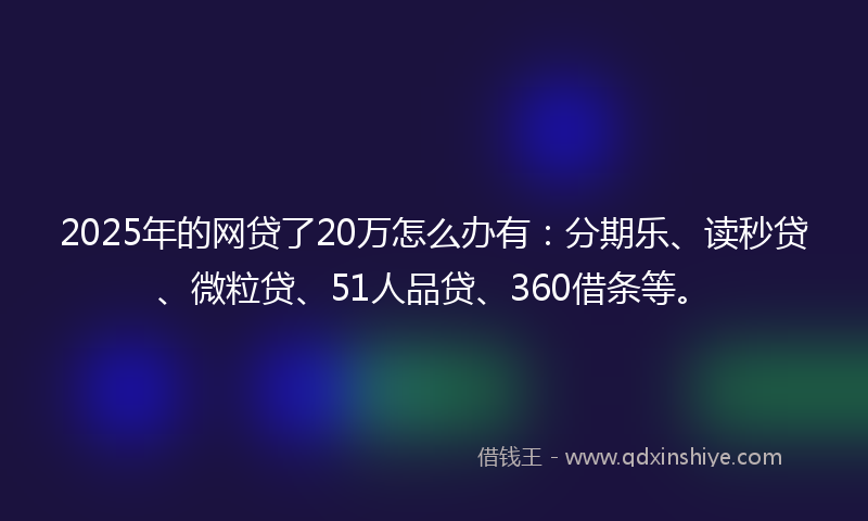 2025年的网贷了20万怎么办有：分期乐、读秒贷、微粒贷、51人品贷、360借条等。