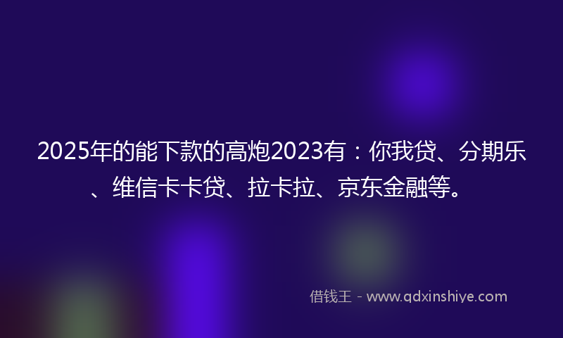 2025年的能下款的高炮2023有：你我贷、分期乐、维信卡卡贷、拉卡拉、京东金融等。
