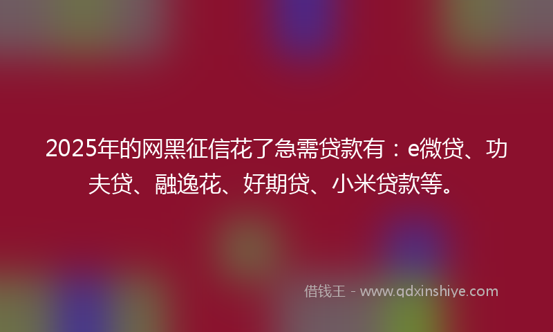 2025年的网黑征信花了急需贷款有：e微贷、功夫贷、融逸花、好期贷、小米贷款等。