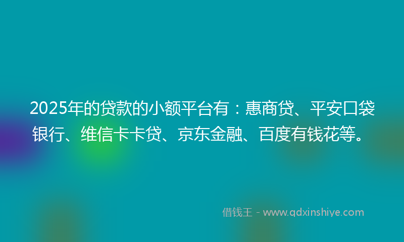2025年的贷款的小额平台有：惠商贷、平安口袋银行、维信卡卡贷、京东金融、百度有钱花等。