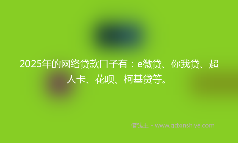 2025年的网络贷款口子有：e微贷、你我贷、超人卡、花呗、柯基贷等。