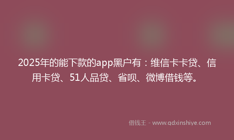 2025年的能下款的app黑户有：维信卡卡贷、信用卡贷、51人品贷、省呗、微博借钱等。
