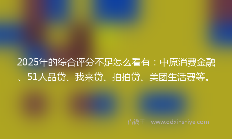 2025年的综合评分不足怎么看有：中原消费金融、51人品贷、我来贷、拍拍贷、美团生活费等。