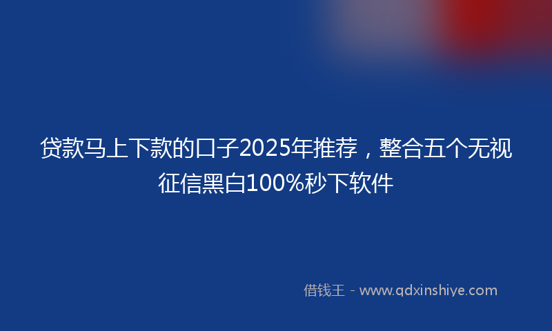贷款马上下款的口子2025年推荐，整合五个无视征信黑白100%秒下软件