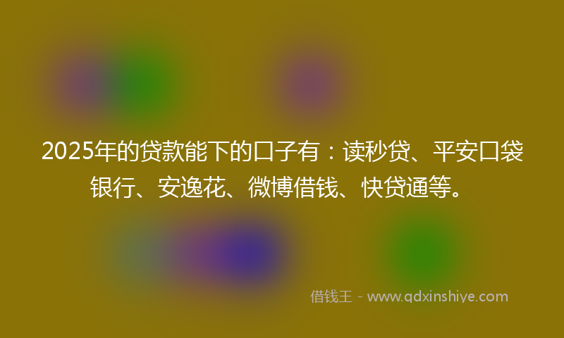 2025年的贷款能下的口子有：读秒贷、平安口袋银行、安逸花、微博借钱、快贷通等。