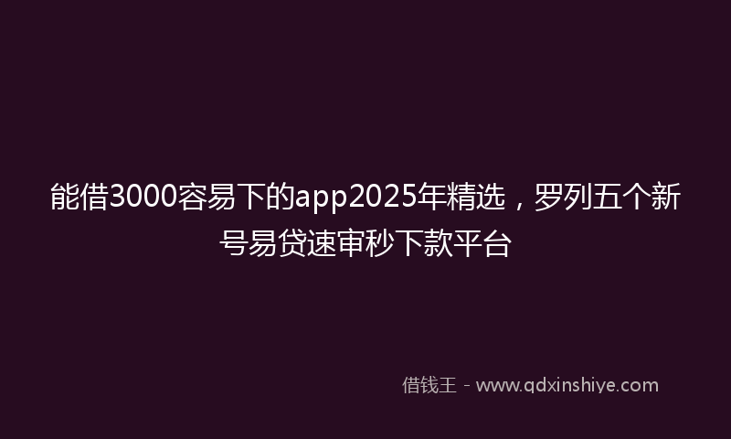 能借3000容易下的app2025年精选，罗列五个新号易贷速审秒下款平台