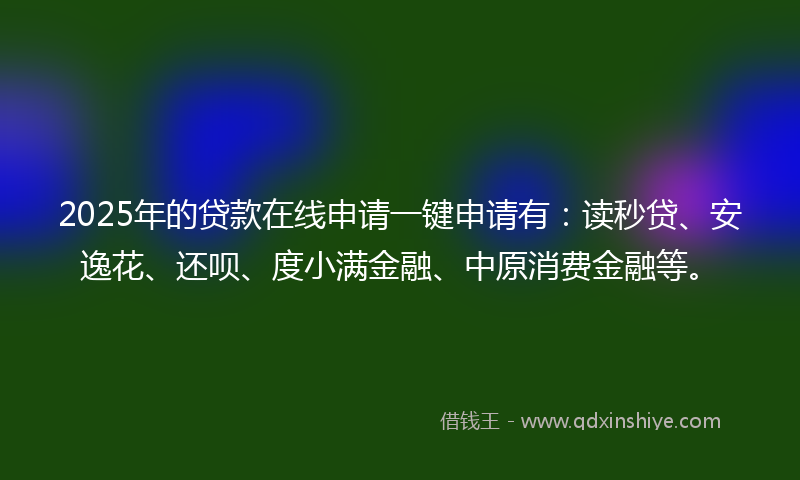 2025年的贷款在线申请一键申请有：读秒贷、安逸花、还呗、度小满金融、中原消费金融等。