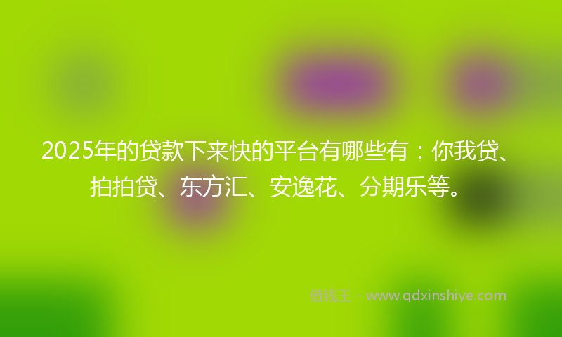 2025年的贷款下来快的平台有哪些有：你我贷、拍拍贷、东方汇、安逸花、分期乐等。