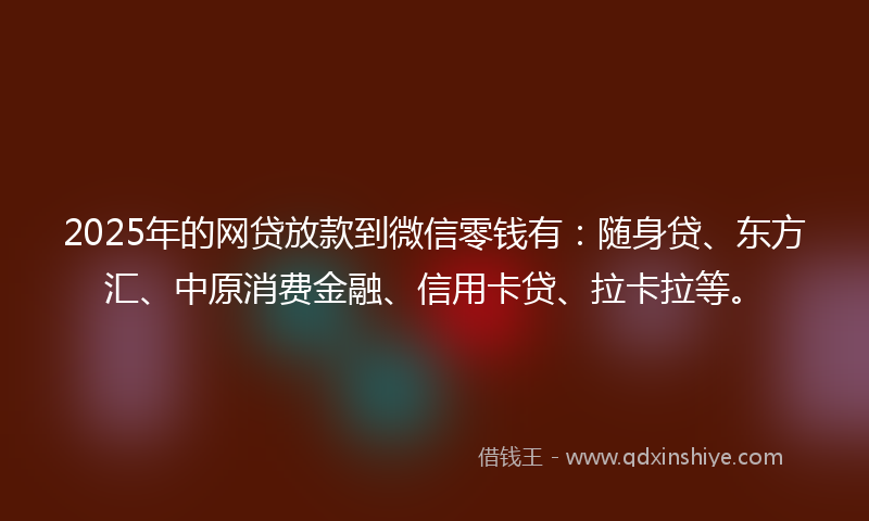 2025年的网贷放款到微信零钱有：随身贷、东方汇、中原消费金融、信用卡贷、拉卡拉等。